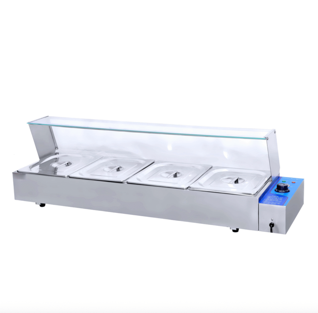 Aloma Bain Marie with Sneeze Guard – 4 Inserts